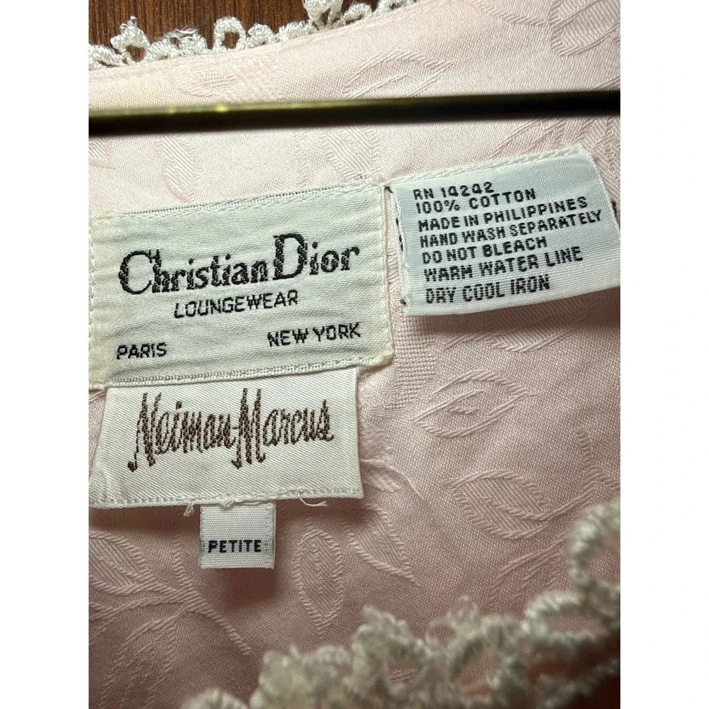 Christian Dior Loungewear Pink Cotton Floral Jacquard Nightgown Petite Lace Trim